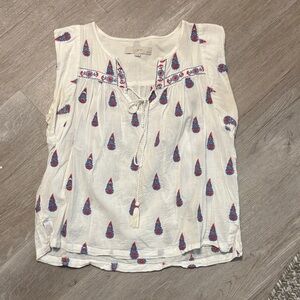 LOFT Sleeveless Blouse with Cream and Blue-Red Pattern